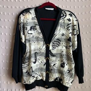 St. John Separates Musical Notes Cardigan Sweater‎ Sz L
